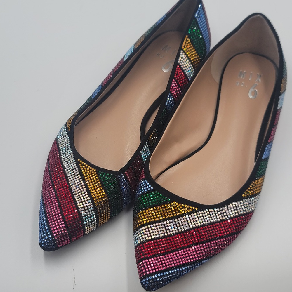 Mix No. 6 Rainbowcore Sparkly Rhinestone Pointed Toe Flats Maximalism Size 8M